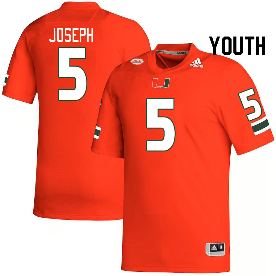 Youth #5 Nathaniel Joseph Miami Hurricanes College Football Jerseys Stitched-Orange